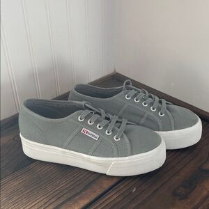 Superga Light Gray Canvas Platform Sneakers